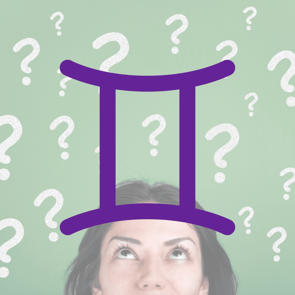 Femme qui se pose des questions, derrière le signe des gémeaux